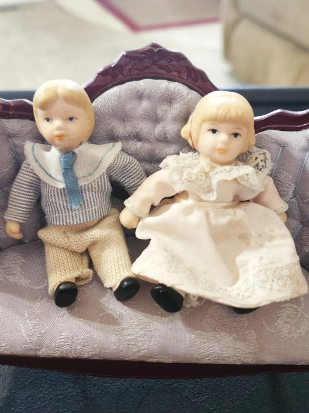 Vintage Porcelain Boy Girl dolls Victorian miniature brother sister couple